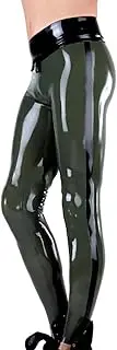 [MCWJ] Army Green No Zipper Design Men's Sexy Latex Legging decoratived with Black Stripes, Army Green, XXL