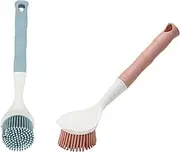 2pcs Silicone Pot Brush,Kitchen Dish Brush,Long Handle Dish Brush,Sink Cleaning Brush Bottle Scrub Brus,Kitchen Cleaning Brush Kitchen Supplies,for Plates Dishes Kitchen Sink