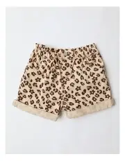 [Milkshake] Paper Bag Waist Denim Short With Animal Print in Tan
