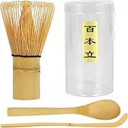 4Pcs Matcha Whisk Set Handmade Matcha Tea Set Natural Matcha Making Kit Reusable Japanese Tea Accessories with Tea Spoon Scoop Bamboo Whisk and Whisk Holder for Tea Lovers Home DIY
