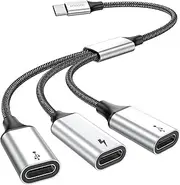 MOGOOD USB C Splitter, USB C to USB C Female Adapter, 3-in-1 Type C data transfer and 60W Fast Charging, USB C Male to 3 USB C Female Cord Converter for iPhone 15 Series Mac,Xbox One Series,PS5,Laptop