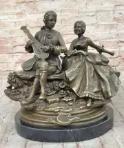 Vintage Pair French Man and Woman statues Hand Made bronze Sculpture Artwork