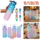 1L-2L Water Bottle Motivational Drink Flask Time Markings BPA Free Sport Gym