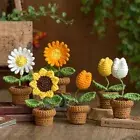 New Year Fake Plants Handmade Flower Crochet Potted Fake Flowers Knit Flower