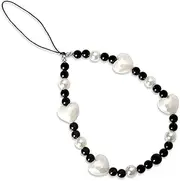 Heart Phone Charm Beaded Phone Lanyard Wrist Strap Bead Chain for Phone Case Phone Charms for Women Girls Anti Lost Phone Strap Heart Phone Chain Black and White Beaded Phone Charm