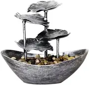 Tabletop Water Fountain Creative Desktop Lotus Leaf Ingot Flowing Water Fountain Decoration Living Room Home Decoration LED Lamp Office Relaxation Meditation Fountain (Color : Silver)