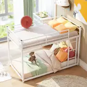 Twin over Twin Size Metal Low Bunk Bed Frame With Ladder Bedroom Furniture USA