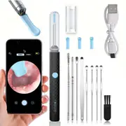 Visual Ear Wax Removal Kit Wireless Ear Camera Otoscope with Lights-Black