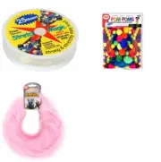 Bead and Jewelry Making Kit 300 Hot Color Pom-Poms, 9' Pink Stems, 25m Bead Cord