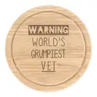 Warning World's Grumpiest Vet Round Chopping Cheese Board Best Animal Funny