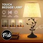 Bedside Table Lamp Touch Tall Nightstand Vintage Leaves Light USB Charging Port