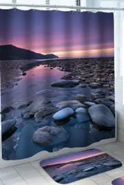 Pebbles Ocean Beach at Sunset Shower Curtain