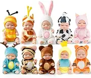 10 Pack Realistic Small Baby Dolls,4 inch Adjustable Exquisite Sleeping Rebirth Dolls,Cute Mini Silicone Baby Toy for Your Girls Kids Easter Basket Valentine Birthday