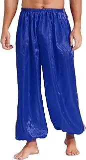 Miaeowve Halloween Mens Arabian Prince Costume Satin Elastic Waist Loose Harem Pants for Cosplay Party Belly Dance