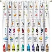 Kids Alphabet ABC Decor Curtains, Children Boys Girl Cartoon Animal Funny Colorful Crayon Bedroom Window Drapes Classroom Printed Living Room Window Treatment 21(W)*45(L) 2 Panels (Decorative)