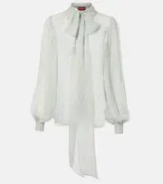 [Gucci] Gucci Floral sheer tie-neck silk chiffon blouse AU 8 grey