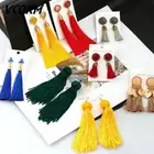 Women Drop Earrings Bohemian Tassel Crystal Long Red Cotton Silk Fabric Fringe
