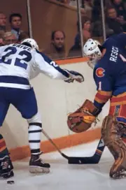Glenn Resch of the Colorado Rockies skates against Rick V- Ice Hockey Old Photo