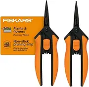 Fiskars Micro-Tip Pruning Snips Garden Shears - Plant Cutting Scissors with Sharp Precision-Ground Non-Stick Blade - 2-Count