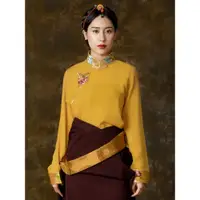 在飛比找蝦皮商城精選優惠-西藏藏風  姜黃色白色襯衣藏裝女 古裝上衣藏族衣服女 民族風