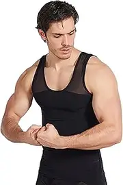 [WUJNANG] Men Body Shaper Shirt Waist Trainer Shapewear Chest Tummy Control T Shirt Tops Posture Corrector Undershirt,Black-Medium