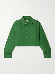 [Suzie Kondi] Suzie Kondi - Leuka Cropped Linen Shirt - Green - medium medium Green