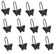 Set of 12 Decorative Butterfly Shower Curtain Hooks Rings Hangers Bronze Finish