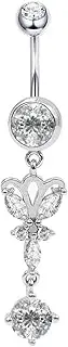 [Arardo] Sterling Silver Belly Button Rings, Real 925 Sterling Silver, Butterfly Belly Piercing, 14G Sterling Silver Navel Piercing Rings