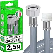 Washing Machine and Dishwasher Hose 2.5 m for Water Supply with External and Internal valves, Diameter 3/4 inch, Pressure from 20 to 60 bar, temperatures up to 25 °C, Made in Italy. ONIX TECH