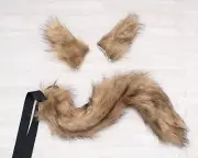 Fursuit Brown Fox Tail Fluffy Beast Ear Tail Set Halloween Cosplay Adjustable
