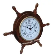 12" Wooden Bond Street Round Ship Wheel Home Office Wall Clock Decorative