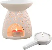 KAPASKI Ceramic Tealight Candle Holder White Essential Oil Burner with Candle Spoon, Incense Aroma Diffuser Furnace Candle Holder for Home Decoration