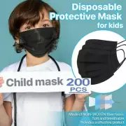 200 Black Kids Children Disposable Face Mask 3Layer C.E Approval FFP2 U.S Seller