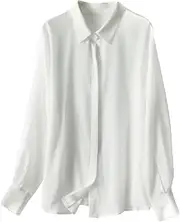 [Generic] Women 100% Mulberry Silk Shirt Solid Long Sleeved Button Blouses Spring Summer Office Ladies Tops