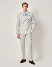 Hawes & Curtis Light Grey Italian Linen-Wool Double Breasted Slim Fit Suit | 1913 Collection Size: One Size