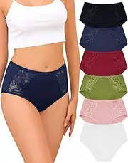 [Levao] Cotton Underwear for Women Bikini Underwear Women Pack High Waisted Lace Hipster Stretch Briefs for Ladies 6 Pack