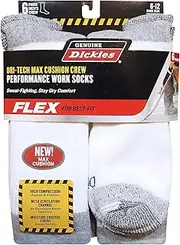 Genuine Dickies Men's Dri-Tech MAX CUSHION Crew Performance Work Socks (White/Grey)