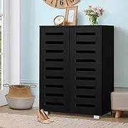 ALFORDSON Shoe Cabinet Shoes Storage Rack Adjustable 21 Pairs Cabinets Organiser Drawer Shelf with Slatted Doors, Wooden Home Furniture for Living Room, Entryway, Hallway (Glenn Black)