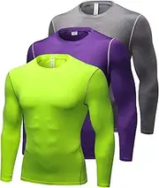 [Queerier] Men's Compression Shirts Long Sleeve Athletic T Shirt Workout Cool Dry Running Tops Gym Undershirts Baselayers 1/2 Pack