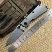 Quality USA brand SMF Stone Wash Folding D2 Tactical Knife Hive Titanium Handle