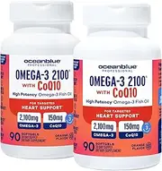 Oceanblue Omega-3 2100 with CoQ10 – 90 ct – 2 Pack – Triple Strength Fish Oil Supplement with High-Potency EPA and DHA, and CoQ10 – Orange Flavor (60 Servings)