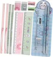 Tofficu 6 Sets Manual Erasers and Pencils with Pencil Sharpeners and Ruler Lightweight Office Stationery for Students for School and Home Use