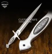 IMPACT CUTLERY RARE CUSTOM FULL TANG DAGGER KNIFE DAMASCUS INLAY HANDLE