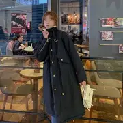 Stand Collar Plain Fleece-Lined Midi Zip Parka With Lining - Black - L