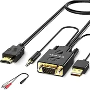 VGA to HDMI Adapter Cable 10FT/3M (Old PC to New TV/Monitor with HDMI),FOINNEX VGA to HDMI Converter Cable with Audio for Connecting Laptop with VGA(D-Sub,HD 15-pin) to New Monitor,HDTV.Male to Male