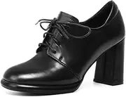 [TinaCus] Women's Genuine Leather Square Toe Handmade Lace-Up High Chunky Heels Chic Oxford Shoes with Platform