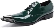 [Generic] Men Patent Genuine Leather Metal Toe Flat Heel Formal Dress Oxford Loafer Shoes