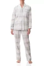 Ladies Givoni Flannelette Long Length PJS Set Grey Check (Skyler 96S)