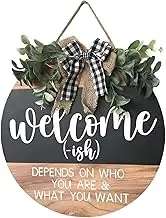 Welcome Front Door Garland Porch Decoration Logo Home Decor,Wooden Bohemian Style Outdoor Hangings,Farmhouse Spring Summer Fall Winter Plaque Decoration