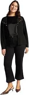 [Fiorella Rubino] Kick Flare Jeans Total Black Curvy Size Spring Summer 25, Black, 12 Plus